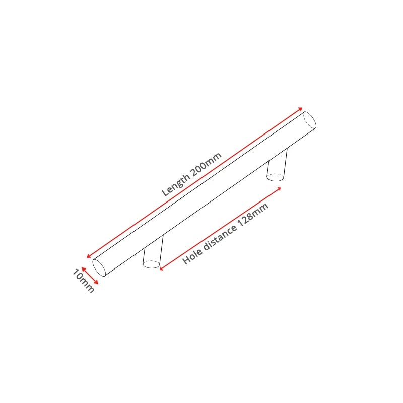 NAIERDI 2" ~ 24'' Stainless Steel Cabinet Handles Diameter 10mm Kitchen Door T Bar Straight Handle Pull Knobs Furniture Hardware