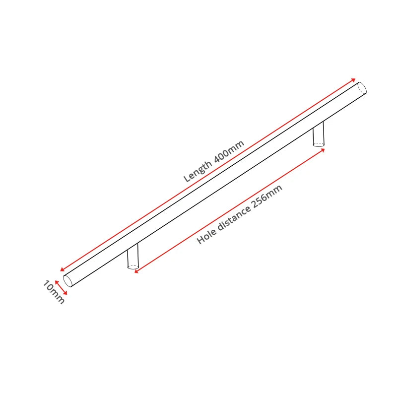 NAIERDI 2" ~ 24'' Stainless Steel Cabinet Handles Diameter 10mm Kitchen Door T Bar Straight Handle Pull Knobs Furniture Hardware