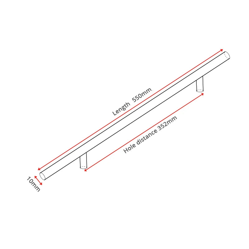 NAIERDI 2" ~ 24'' Stainless Steel Cabinet Handles Diameter 10mm Kitchen Door T Bar Straight Handle Pull Knobs Furniture Hardware