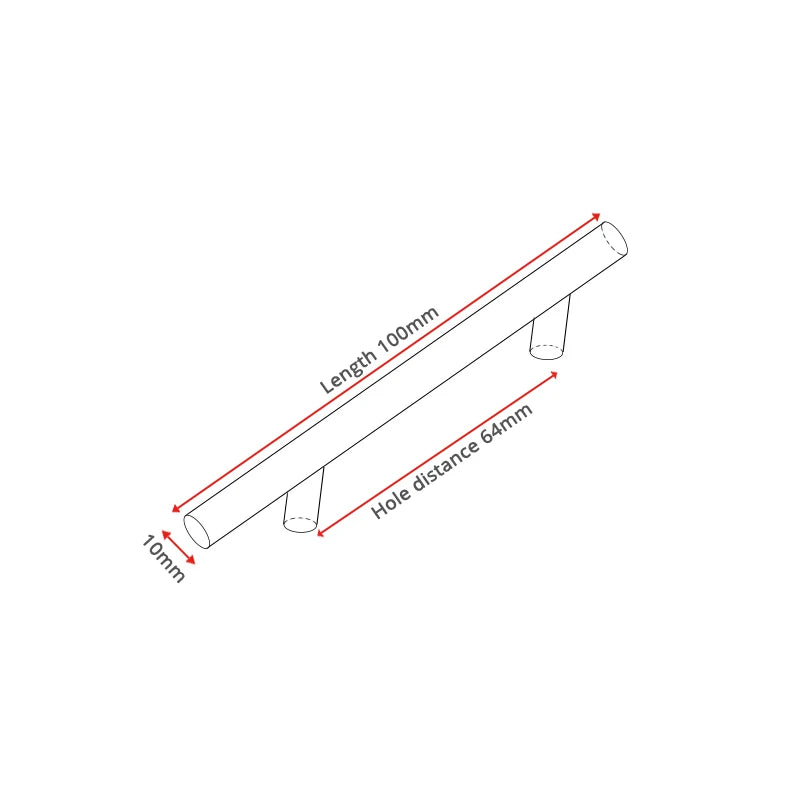 NAIERDI 2" ~ 24'' Stainless Steel Cabinet Handles Diameter 10mm Kitchen Door T Bar Straight Handle Pull Knobs Furniture Hardware