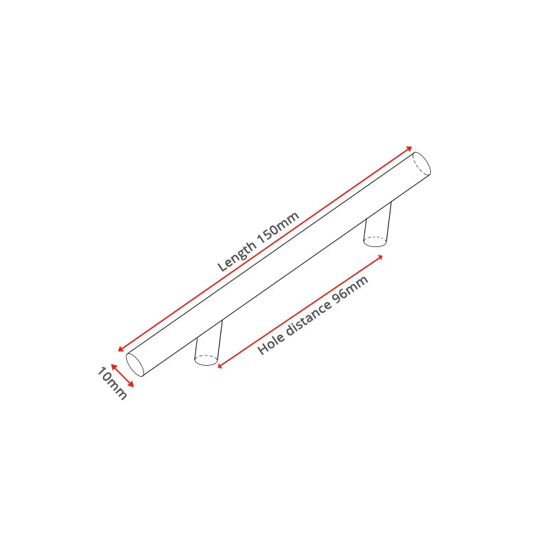 NAIERDI 2" ~ 24'' Stainless Steel Cabinet Handles Diameter 10mm Kitchen Door T Bar Straight Handle Pull Knobs Furniture Hardware