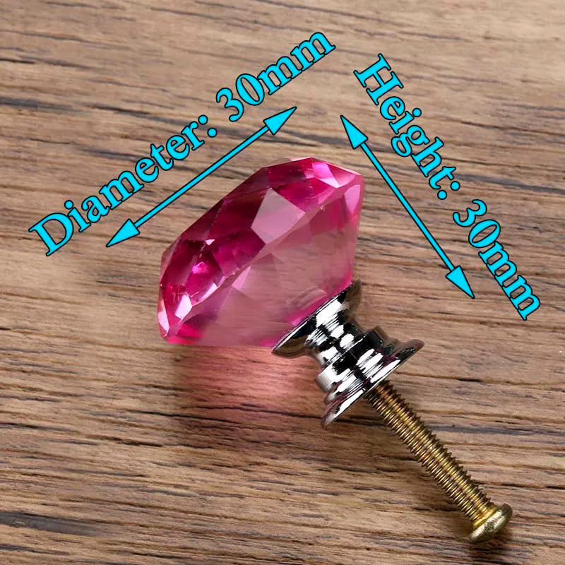 KAK 30mm Diamond Shape Design Crystal Glass Knobs Cupboard Pulls Drawer Knobs Kitchen Cabinet Handles Furniture Handle Hardware