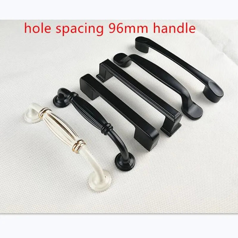 Hole Spacing 96mm Zinc Alloy Black Cabinet Handles American Style Kitchen Door Pulls Drawer Knobs Furniture Handle