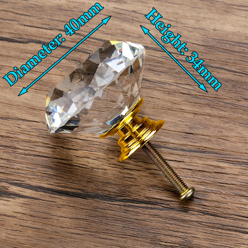 KAK 30mm Diamond Shape Design Crystal Glass Knobs Cupboard Pulls Drawer Knobs Kitchen Cabinet Handles Furniture Handle Hardware
