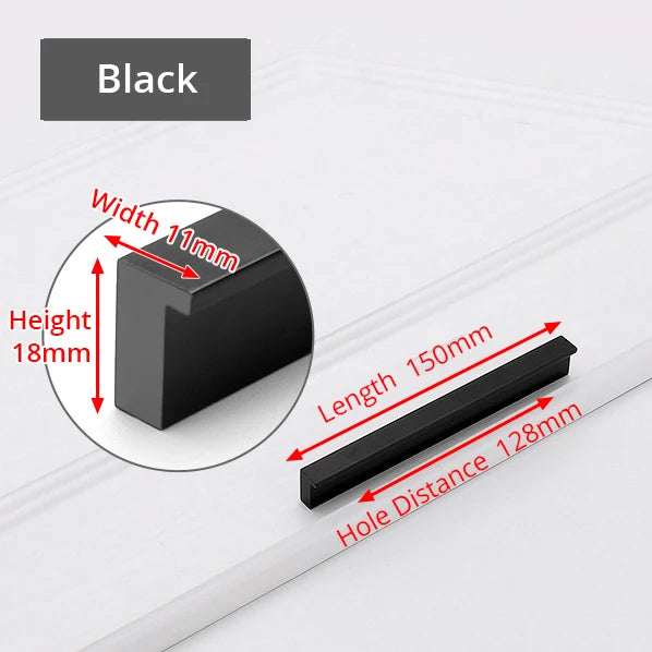 KAK Fashion Black Hidden Cabinet Handles Aluminum Alloy Kitchen Handles Cupboard Pulls Drawer Knobs Furniture Room Door Hardware