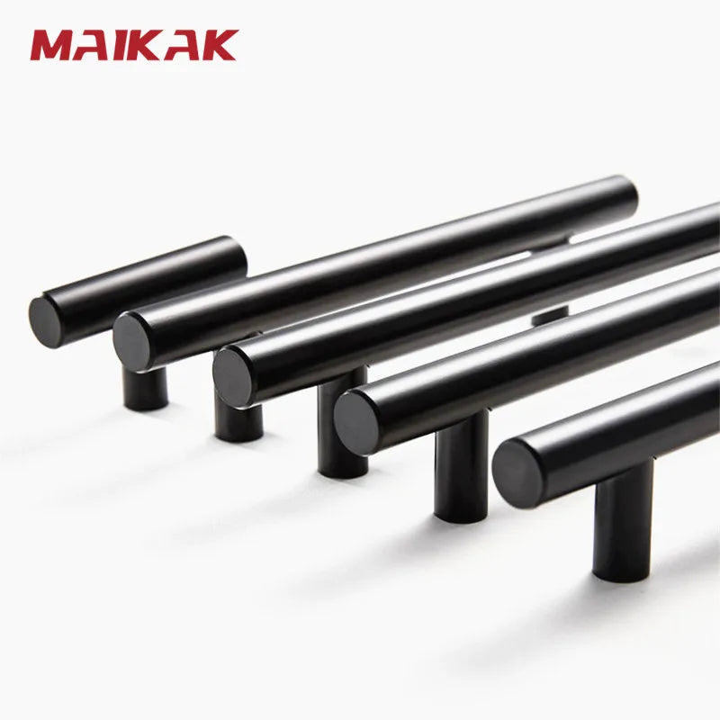 MAIKAK Brushed Black Straight Cupboard Handles Knobs Stainless Steel Brushed Black Gold Kitchen Door Handles Cabinet Pull