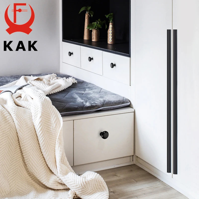 KAK Fashion Black Hidden Cabinet Handles Aluminum Alloy Kitchen Handles Cupboard Pulls Drawer Knobs Furniture Room Door Hardware