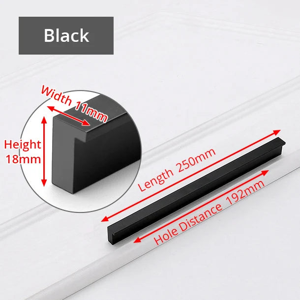 KAK Fashion Black Hidden Cabinet Handles Aluminum Alloy Kitchen Handles Cupboard Pulls Drawer Knobs Furniture Room Door Hardware