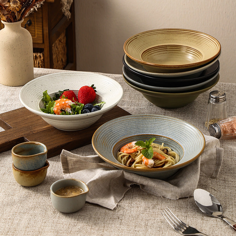 Retro Style Ceramic Kiln Straw Hat Plate Restaurant Hotel Home Threaded Pasta Plate Japanese Fruit Salad Snack Plate