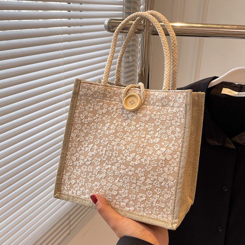 Internet Celebrity Portable Linen Bag Women's 2023 Western Style Hand-Carrying Lunch Bag for Work and Going Out Japanese Style ins Small Satchel