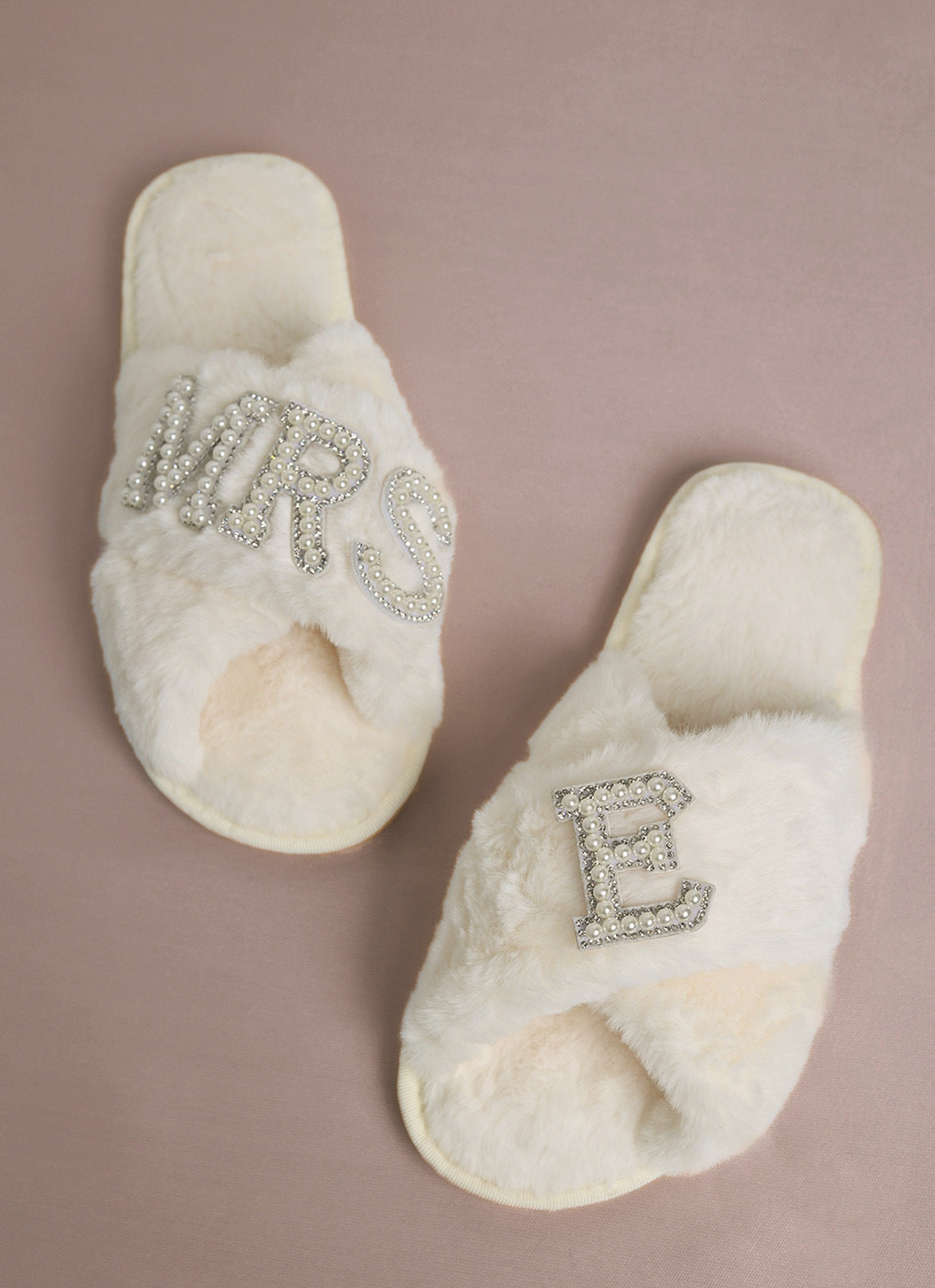 Bride Plush Slippers Cross-Border Popular Pearl Letters Bride Cross Plush Slippers Bachelor Party Wedding