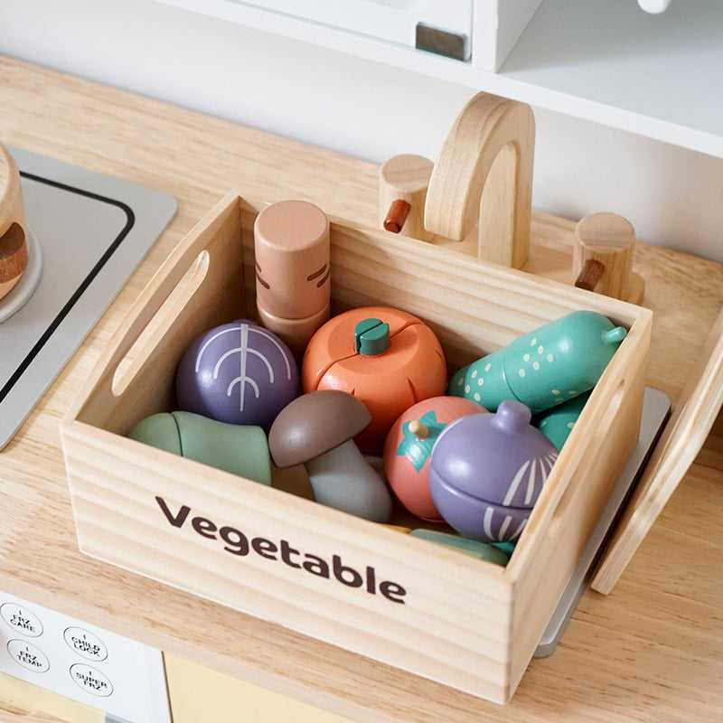 Export Nordic children's simulation food solid wood toys kitchen kitchenware magnet fruit and vegetable cutting toys