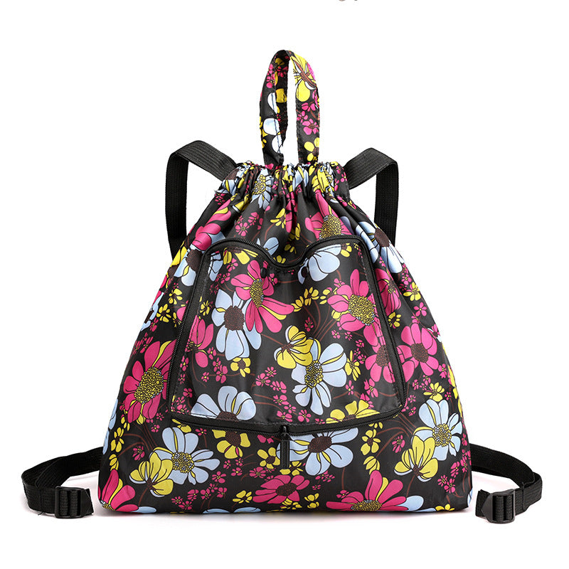 Cross-border New Travel Bag Bundle Mouth Backpack Women's Simple Drawstring Storage Bag Large Capacity Backpack Shopping Bag