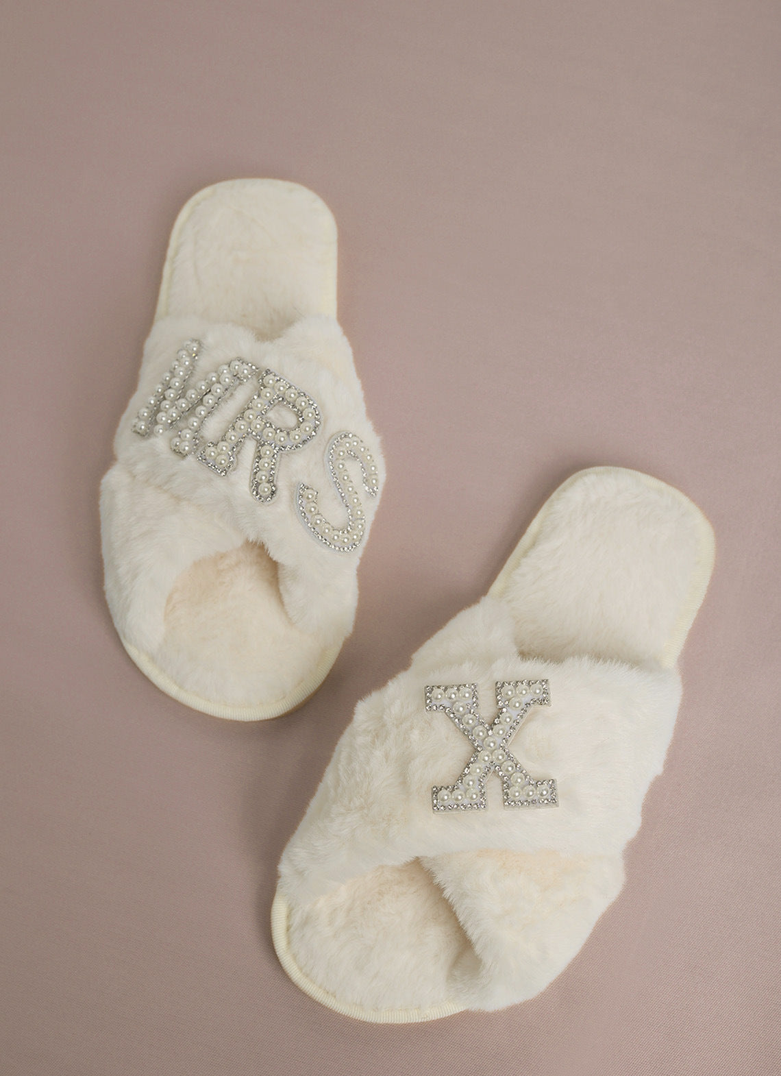 Bride Plush Slippers Cross-Border Popular Pearl Letters Bride Cross Plush Slippers Bachelor Party Wedding