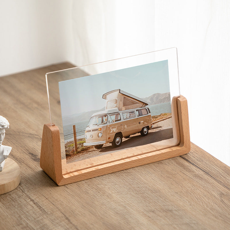 Acrylic Solid Wood Photo Frame Table Display Amazon Handmade Creative Gift Ornament Display Stand 6inch U-Shaped Photo Frame Customization