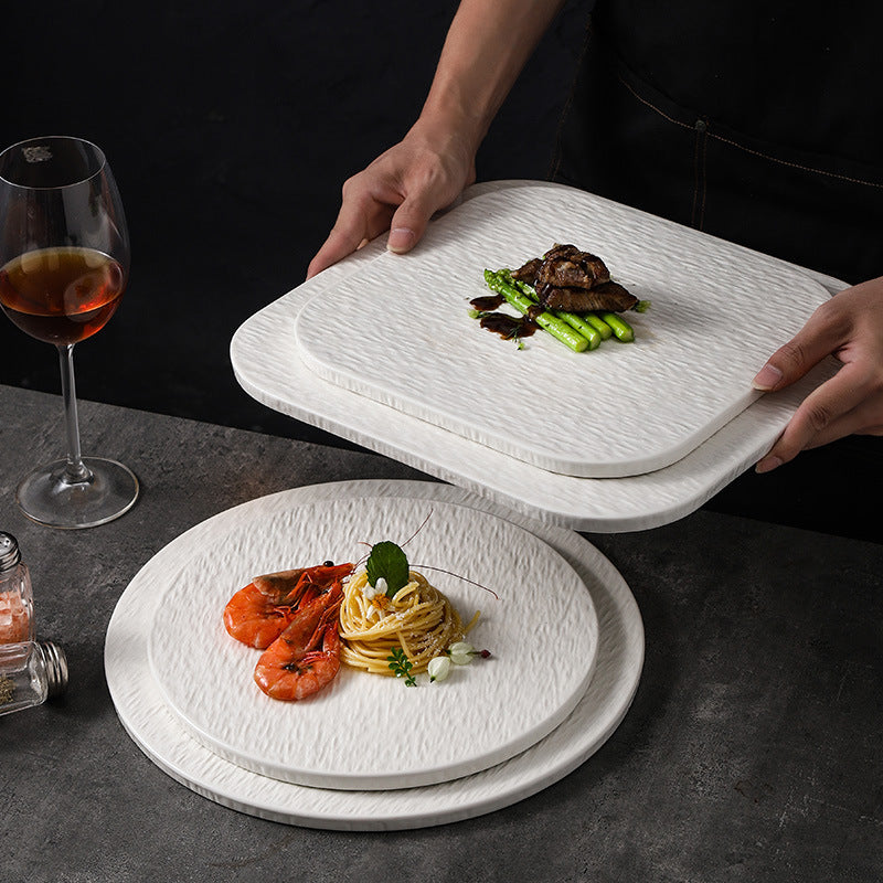 Stone Pattern Round Flat Ceramic Plate Western Food Steak Plate High-grade Sense Cake Plate Dim Sushi Plate Dessert Pastry Plate