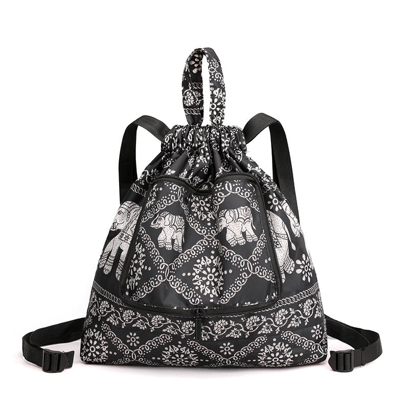 Cross-border New Travel Bag Bundle Mouth Backpack Women's Simple Drawstring Storage Bag Large Capacity Backpack Shopping Bag
