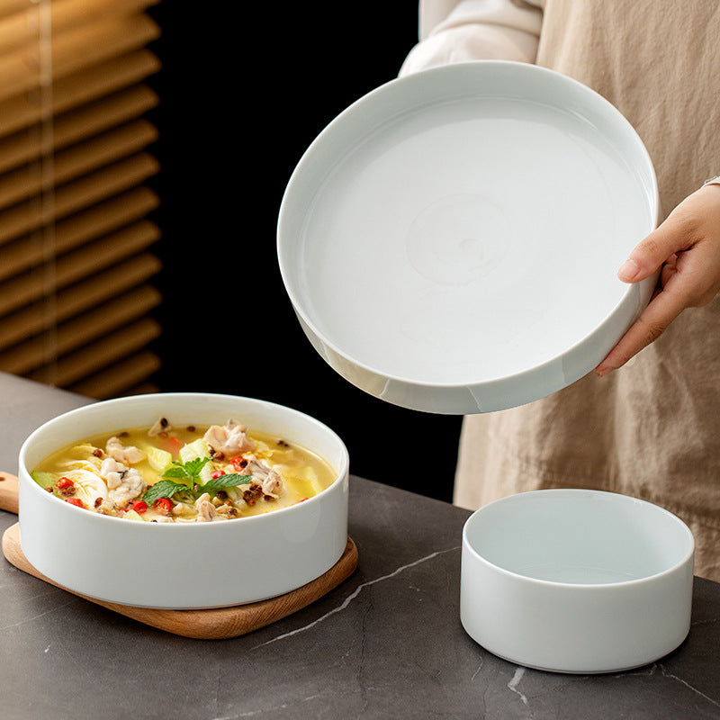 Ceramic Straight Plate Flat Bottom Deep Plate Soup Plate Japanese Seafood Plate Dish Plate Dessert Plate Nest Plate Simple Salad Bowl