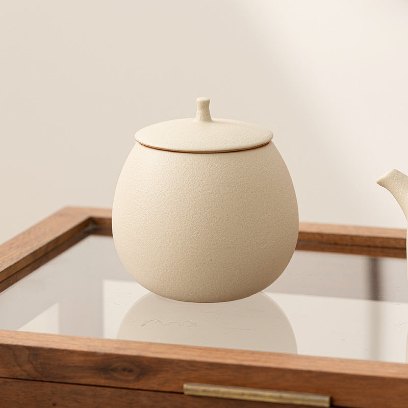 Beige Ceramic Tea Can Empty Can Small Sealed Can Household Black Tea Pu'Er Longjing Storage Tea Can Moisture-Proof Storage Can