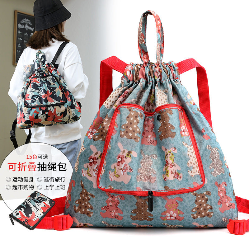 Cross-border New Travel Bag Bundle Mouth Backpack Women's Simple Drawstring Storage Bag Large Capacity Backpack Shopping Bag