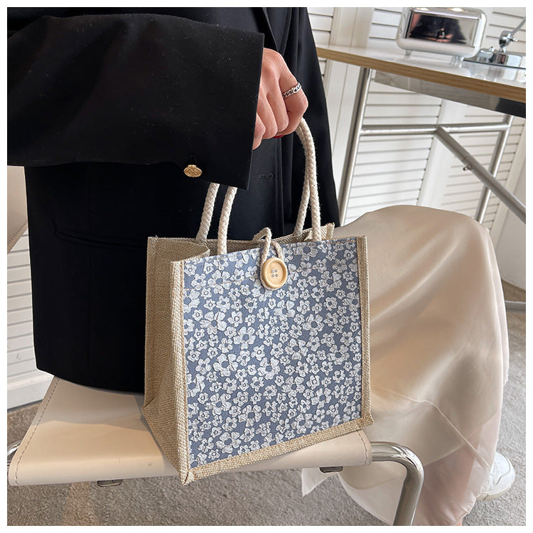 Internet Celebrity Portable Linen Bag Women's 2023 Western Style Hand-Carrying Lunch Bag for Work and Going Out Japanese Style ins Small Satchel