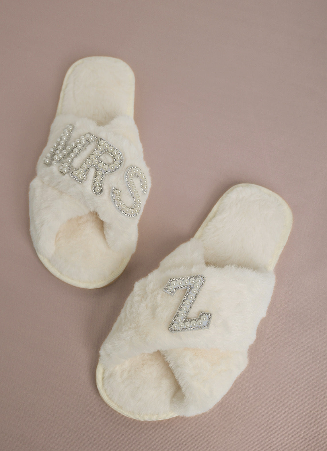 Bride Plush Slippers Cross-Border Popular Pearl Letters Bride Cross Plush Slippers Bachelor Party Wedding