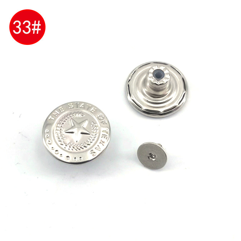 Wholesale In-Stock Waist-Cinching Button-Free Detachable Jeans Buttons, Eco-Friendly Buttons, Screw Metal I-Shaped Buckles