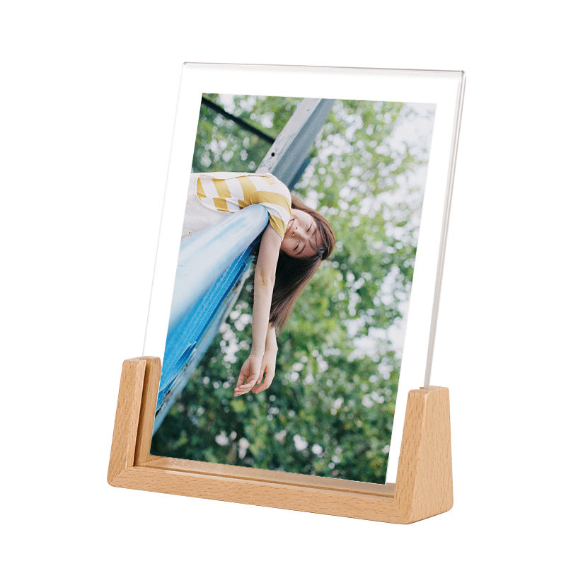 Acrylic Solid Wood Photo Frame Table Display Amazon Handmade Creative Gift Ornament Display Stand 6inch U-Shaped Photo Frame Customization