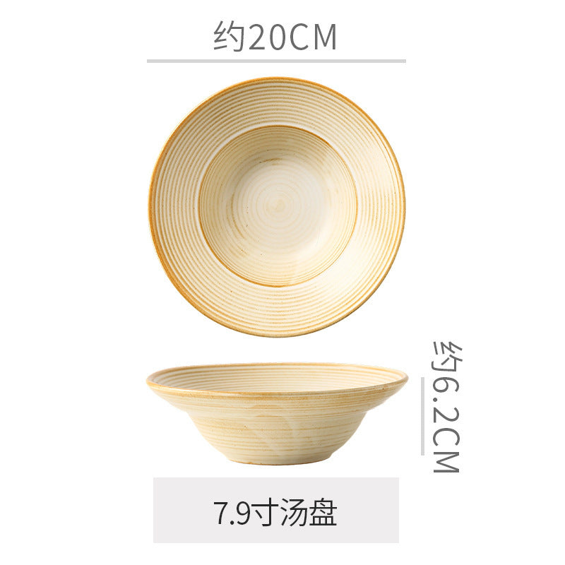 Retro Style Ceramic Kiln Straw Hat Plate Restaurant Hotel Home Threaded Pasta Plate Japanese Fruit Salad Snack Plate