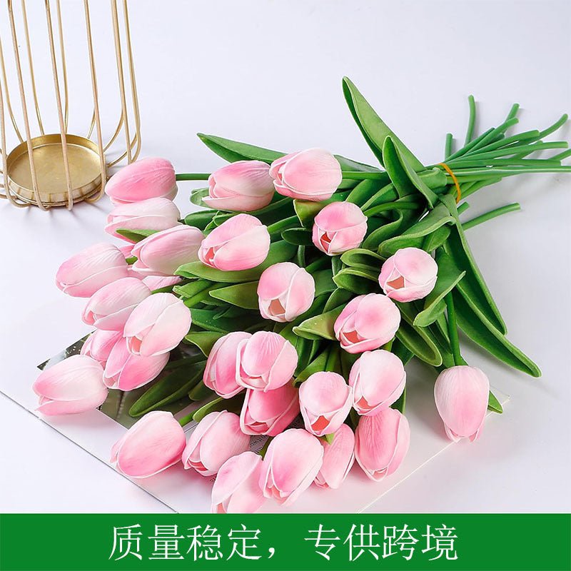 High-End Pu Tulip Artificial Flowers Cross-Border Exclusive for Home and Hotel Wedding Photography Props Feel Artificial Flowers Wholesale