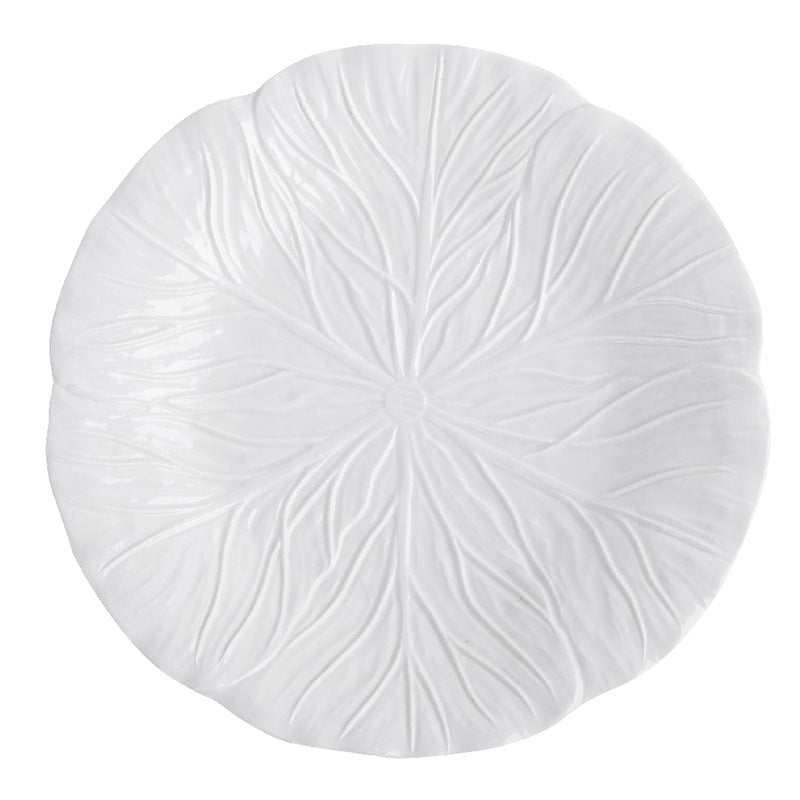 Household Dish Ceramic Plate Creative Cabbage Embossed Tableware Flower-shaped Western Food Plate Dessert Plate Restaurant Light Luxury Flat Plate
