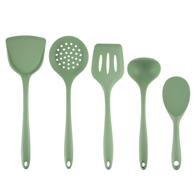 Acura Green Silicone Kitchenware Non-stick Cookware with Spade and Spoon Set Easy to Clean Kitchen Silicone Heat-resistant Kitchenware Five-piece Set