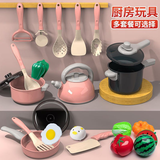 Cross-border simulation kitchenette cooking kitchenware suit fruit cutting music girls play house toys induction cooker cooking