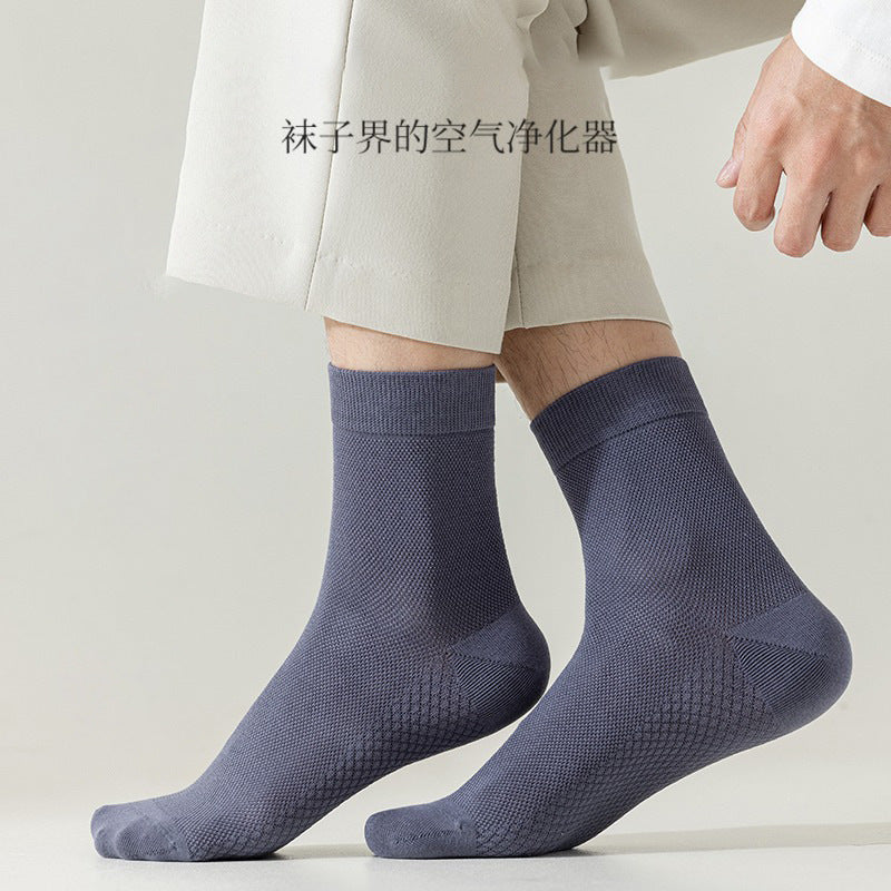 Zhuji socks men's mid-tube socks summer ultra-thin deodorant summer business spring and summer mesh stockings breathable sweat absorption