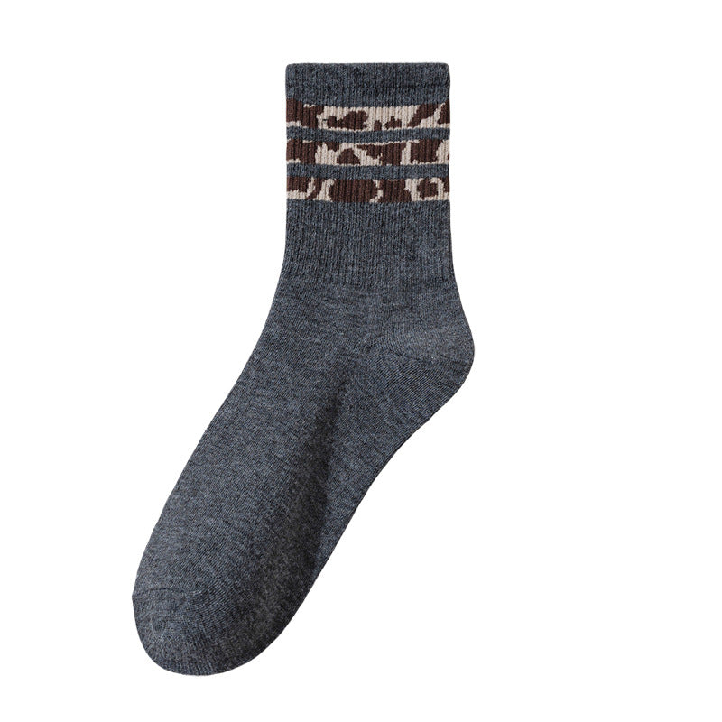 Socks Women's Mid-length Socks Spring and Autumn Korean Style Fashionable Socks Spotted Leopard Print Stockings All-match Non-slip Women's High Socks