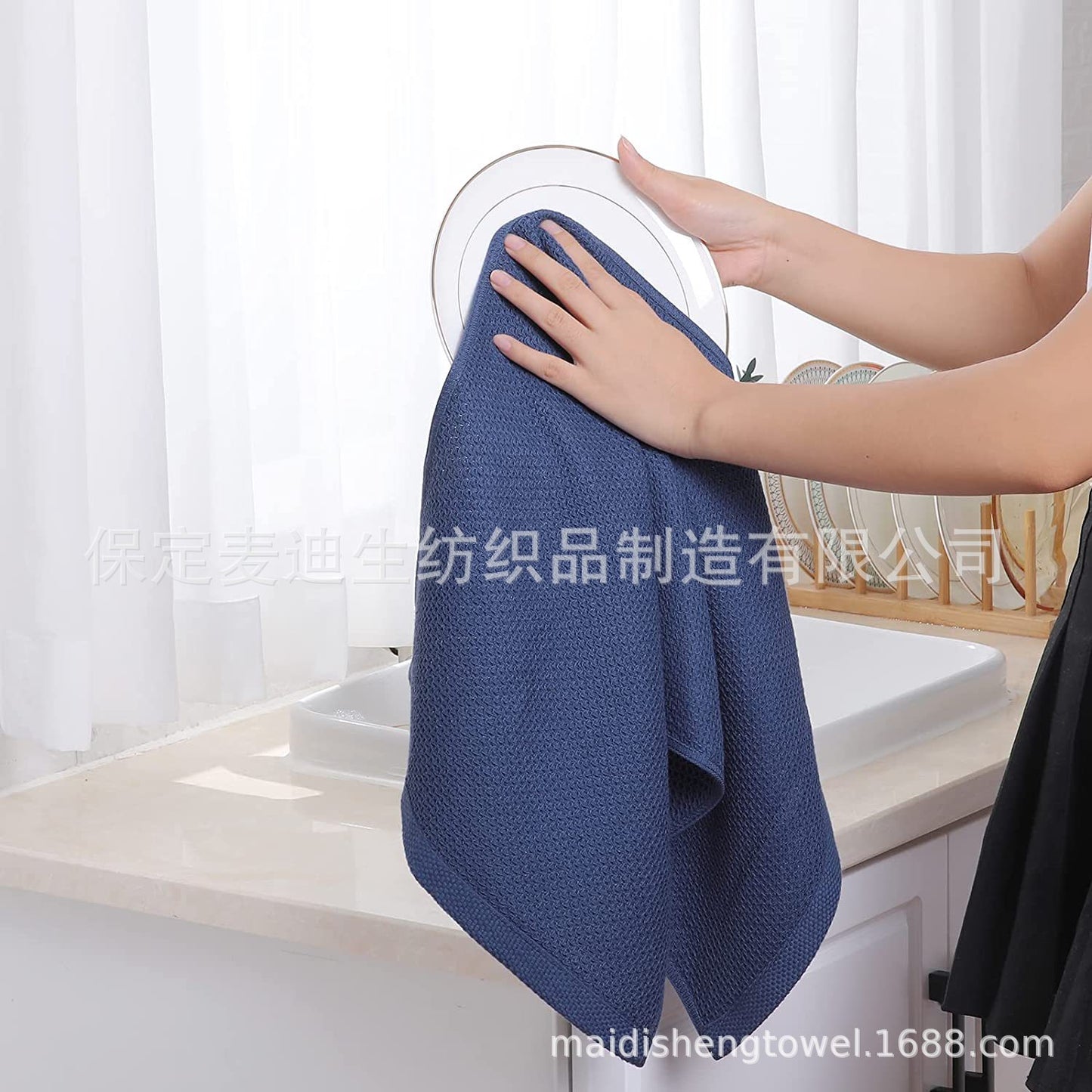Cross-border Amazon pure cotton honeycomb kitchen dishwashing square towel can be suit with hook waffle square towel generation sticker code