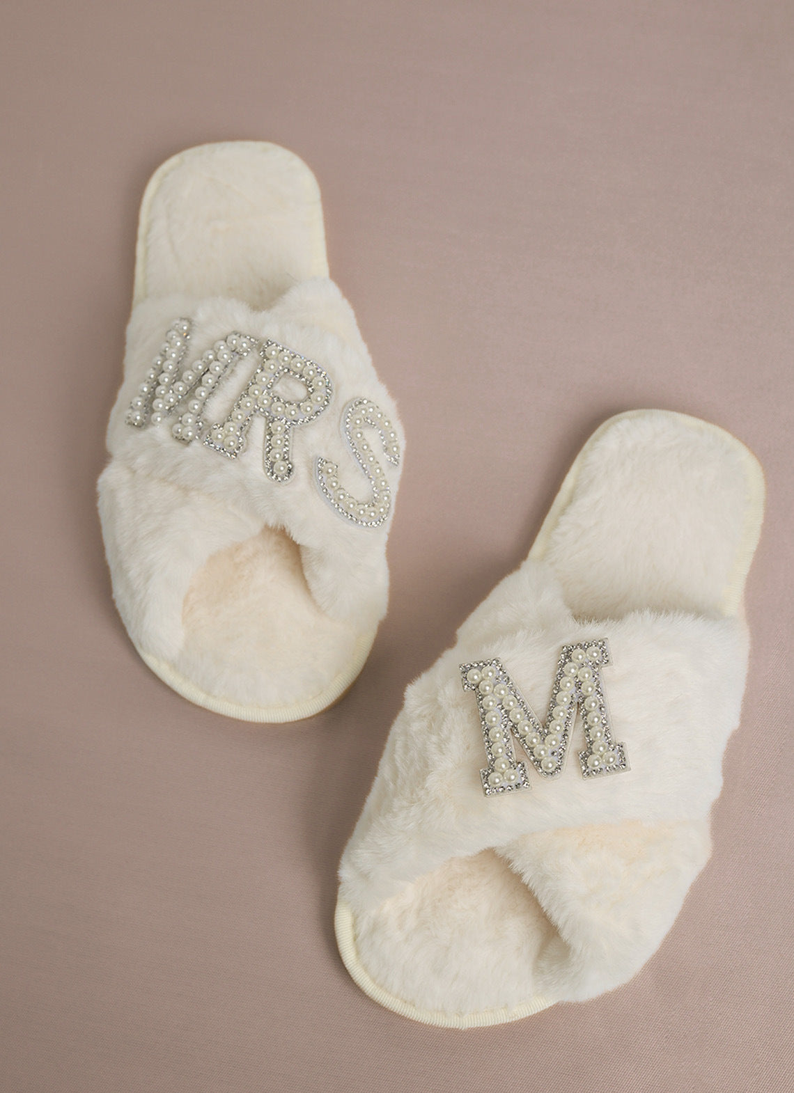 Bride Plush Slippers Cross-Border Popular Pearl Letters Bride Cross Plush Slippers Bachelor Party Wedding