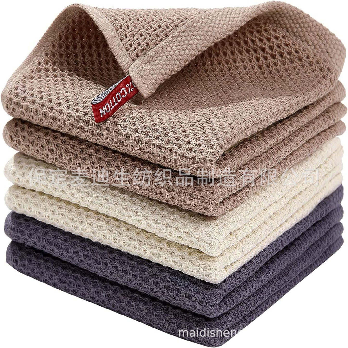 Cross-border Amazon pure cotton honeycomb kitchen dishwashing square towel can be suit with hook waffle square towel generation sticker code
