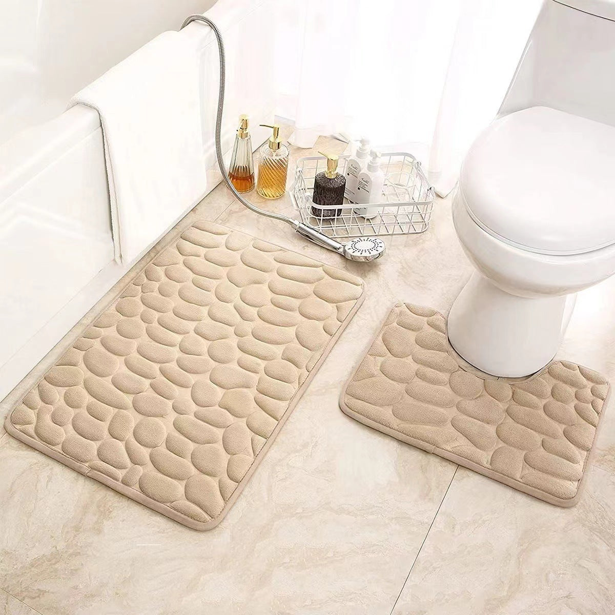 Amazon Pebble Embossed Coral Velvet Floor Mat Two-Piece Set Bathroom Absorbent Sponge Foot Mat Non-Slip Door Mat in Stock