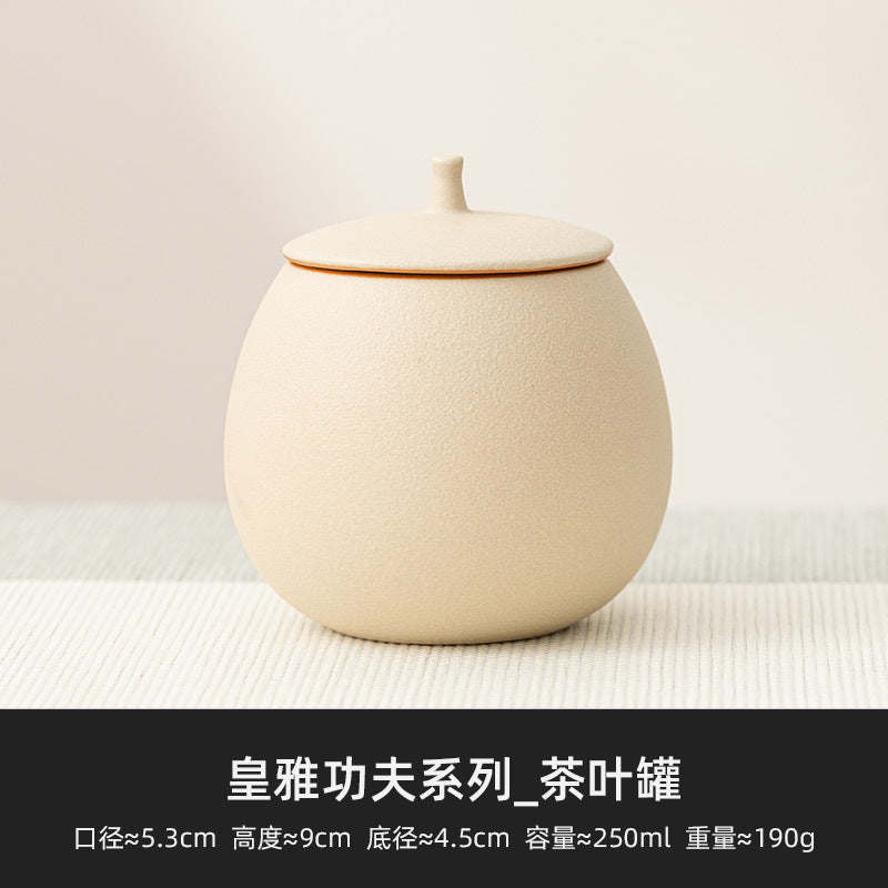 Beige Ceramic Tea Can Empty Can Small Sealed Can Household Black Tea Pu'Er Longjing Storage Tea Can Moisture-Proof Storage Can