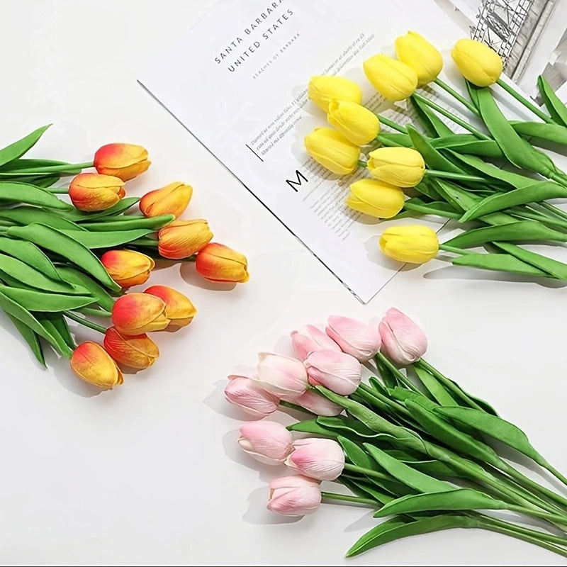 High-End Pu Tulip Artificial Flowers Cross-Border Exclusive for Home and Hotel Wedding Photography Props Feel Artificial Flowers Wholesale