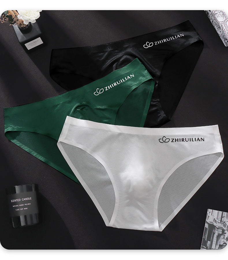 Foreign trade explosions men's briefs breathable comfortable letter sports sexy transparent egg ice silk low waist underwear head