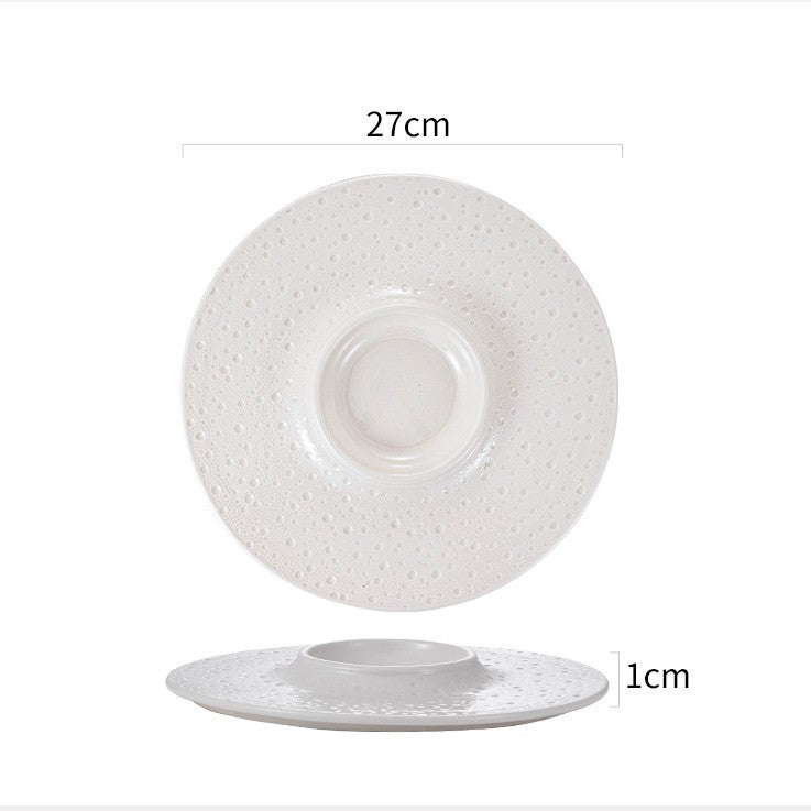 Simple Nordic Style Solid Color Ceramic Western Food Steak Plate High Color Value Mars Pit with Edge Disc Dim Dessert Plate