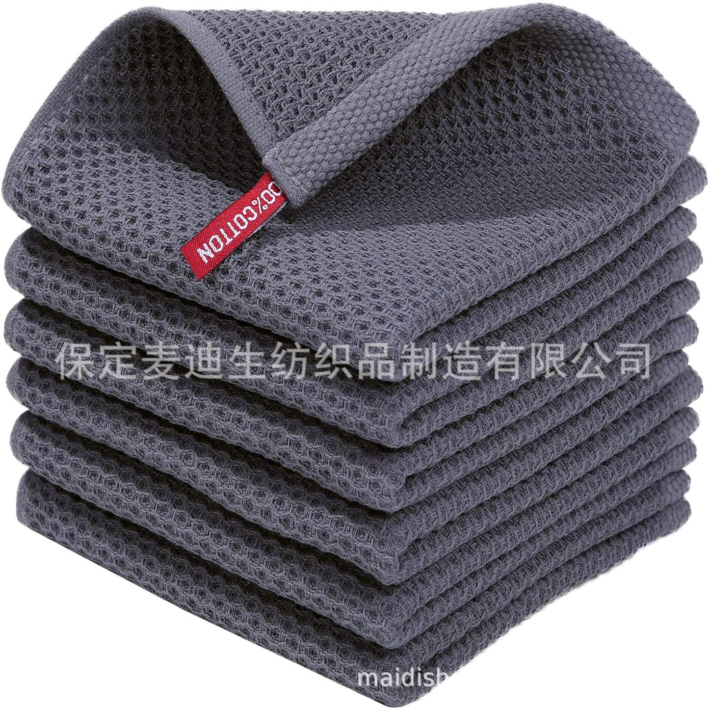 Cross-border Amazon pure cotton honeycomb kitchen dishwashing square towel can be suit with hook waffle square towel generation sticker code