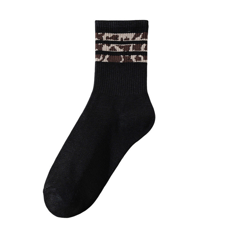 Socks Women's Mid-length Socks Spring and Autumn Korean Style Fashionable Socks Spotted Leopard Print Stockings All-match Non-slip Women's High Socks