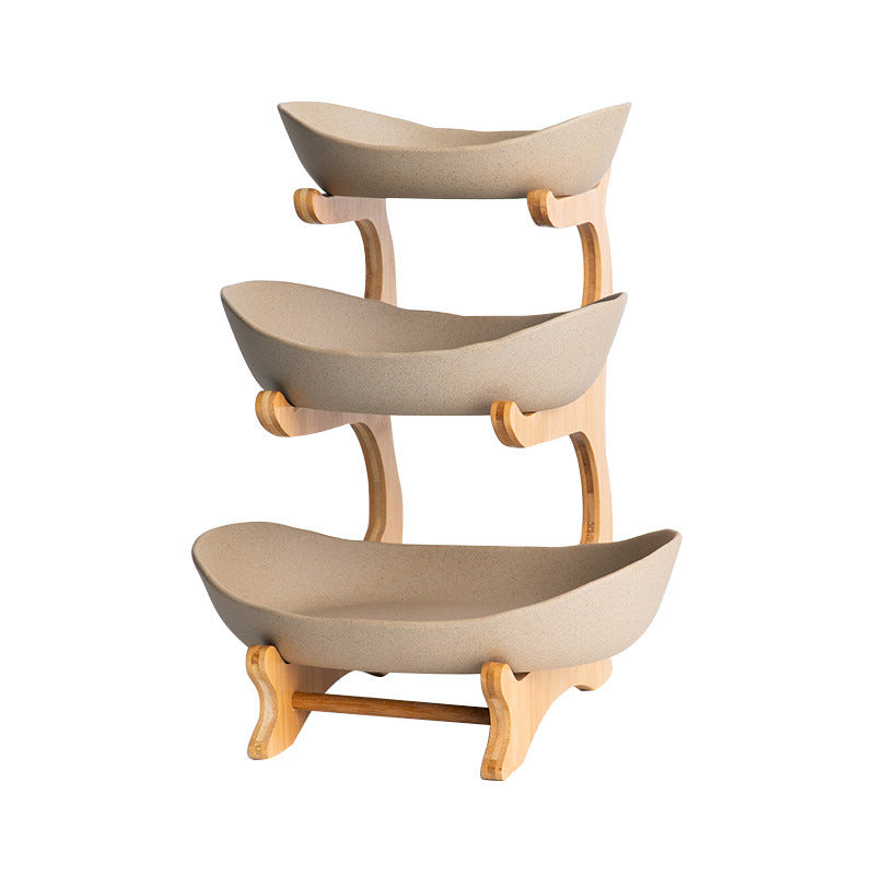 European-style three-layer ceramic dried fruit plate new creative bamboo rack multi-layer fruit plate household snack plate factory direct sales