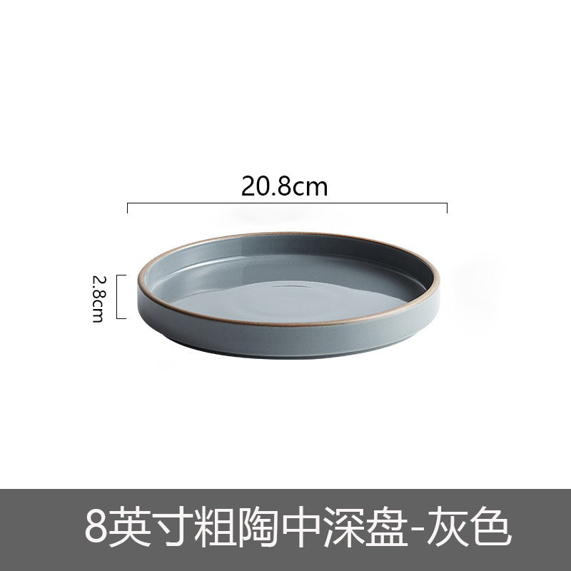 Ceramic Straight Plate Flat Bottom Deep Plate Soup Plate Japanese Seafood Plate Dish Plate Dessert Plate Nest Plate Simple Salad Bowl