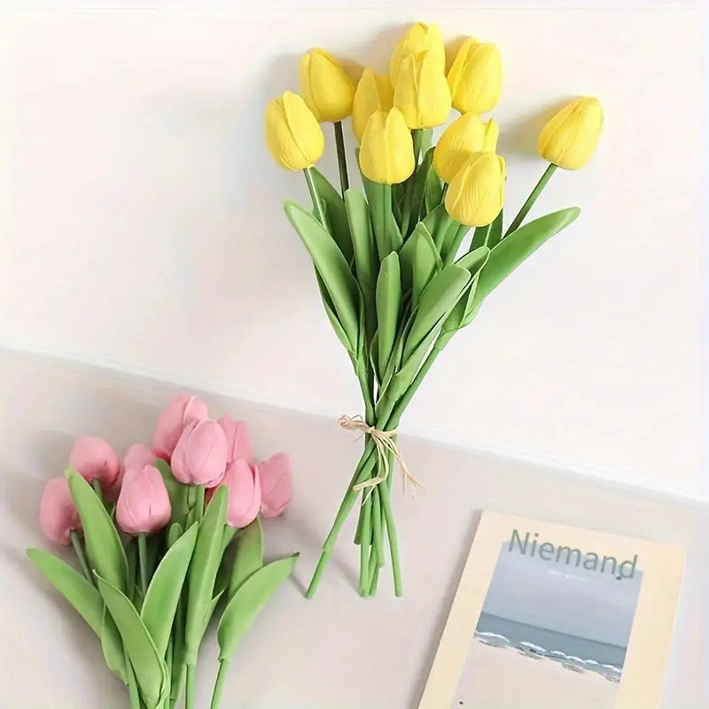 Pu Mini Tulip Artificial Flower Bouquet Cross-Border Artificial Flower Home Decoration Photo European Style Ornaments Factory Direct Sale