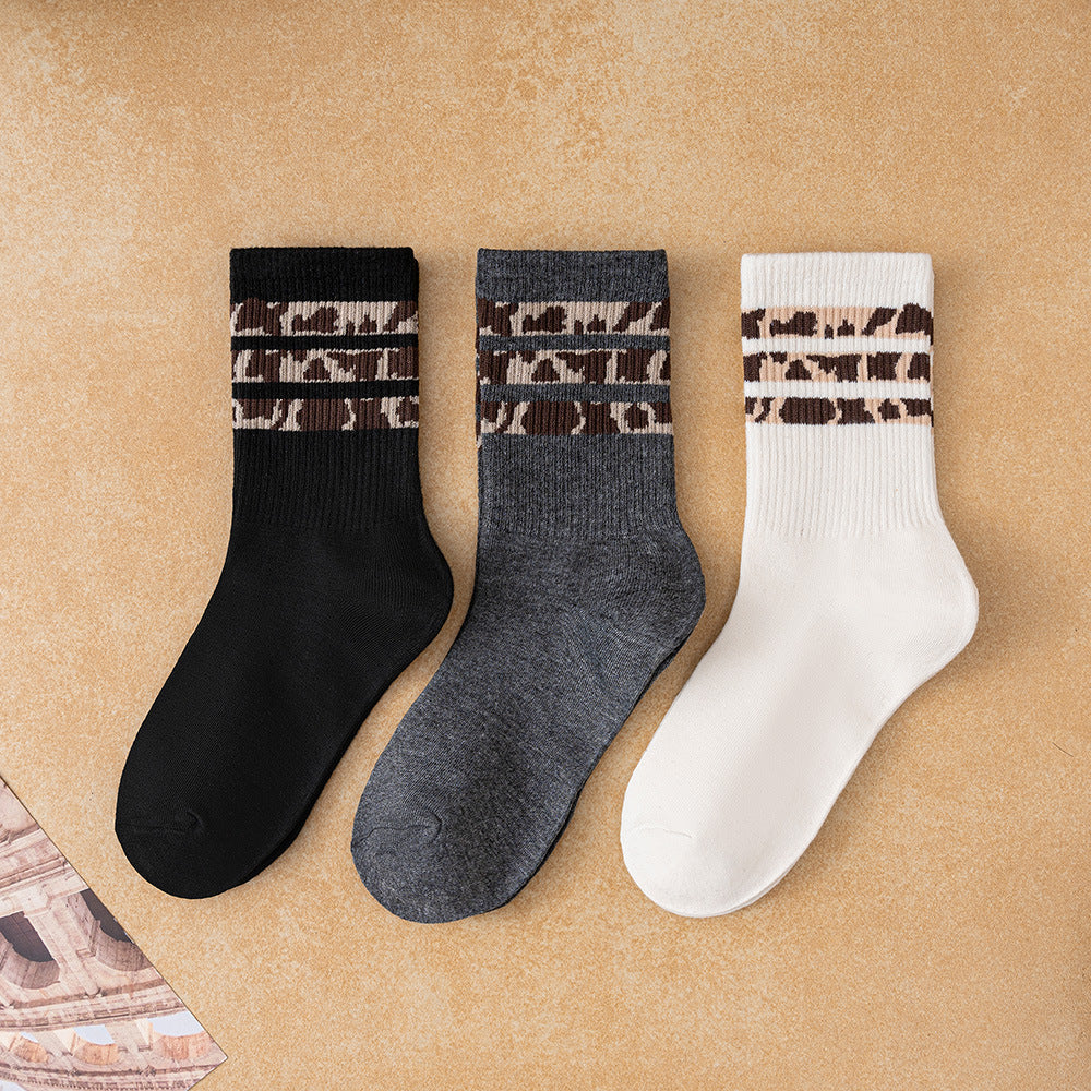 Socks Women's Mid-length Socks Spring and Autumn Korean Style Fashionable Socks Spotted Leopard Print Stockings All-match Non-slip Women's High Socks
