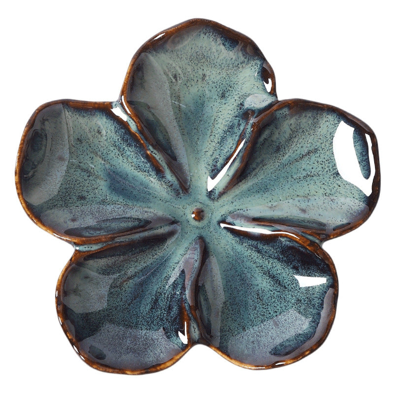 Retro Japanese Ceramic Plate Flower-Shaped Small Plate Creative Flavor Plate Dipping Plate Small Dish Multi-Color Kiln-Turned Plate